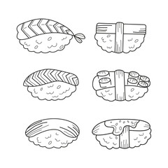 Different Sushi Nigiri with Octopus and Tuna on Isolated Background