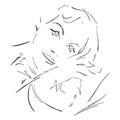 Beautiful female face. Fashion woman abstract portrait, line art, quick sketch, vector fashion illustration, girl beauty minimalist, vector illustration