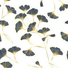 Seamless pattern with leaves.  Gold color. Vector illustration.