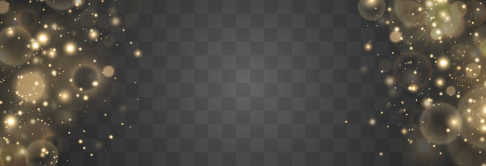 Bokeh lights effect isolated on png background. Soft blured bokeh and lights. Festive golden luminous background. Vector Christmas concept isolated on transparent background