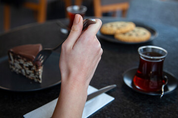 Delicious Turkish Biscuits Mosaic Cake Chocolate flavoured coatings serving with sauce, hot arabic tea and bnuts on top. Cheesecake is kind of dessert that everybody enjoy and great for any occasion.