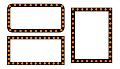 Set of marquee lights patterns on black square frame.