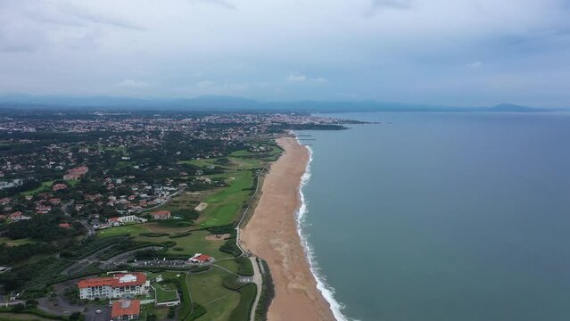 Chiberta Golf aerial shot Anglet cloudy day calm Atlantic ocean water 