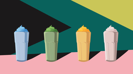 Vector stylish poster with cocktails in glass glasses.