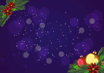 Christmas and New Year typographical with Amazing background with winter landscape with , light, stars. Xmas card.