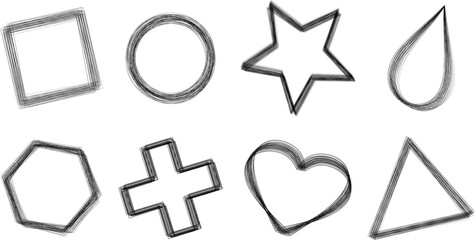 Geometric figures. Vector abstraction illustration. Cross, circle, star, drop, hexagon, triangle, star, heart