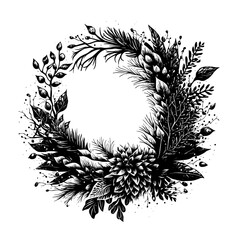 Vector Christmas wreath with variety of flowers and leaves