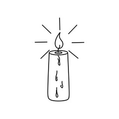 Candle with fire on white background. Candle doodle illustration. Hand drawn candle vector eps10