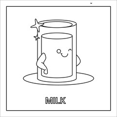 kawaii hand drawn illustration colouring page of food and drink