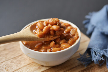 Fototapeta premium preserved soya beans in a bowl on table 