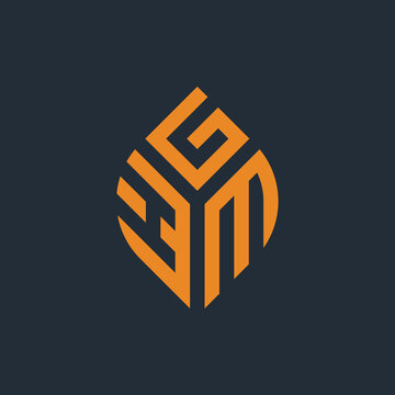 Initial letter HGM abstract leaf logo design symbol