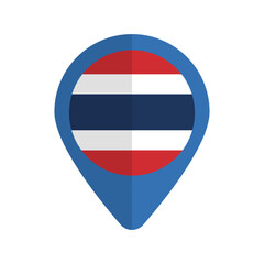 Thailand flag map pin icon. Location of the Kingdom of Thailand. Vector.