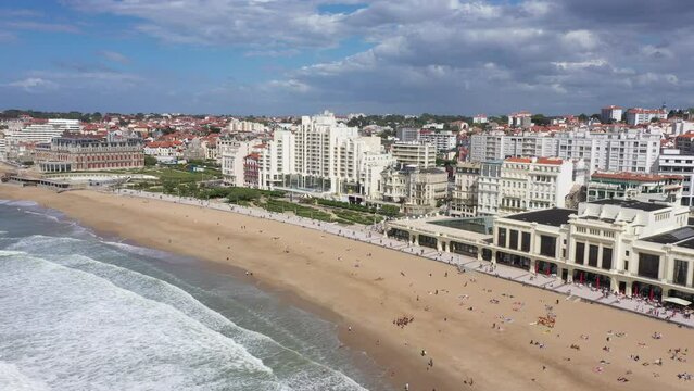 Biarritz main beach Grande plage aerial shot sunny day seaside resort