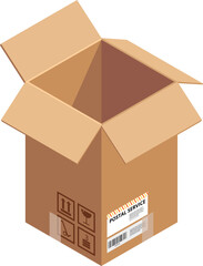 Open shipping package icon. Isometric cardboard box