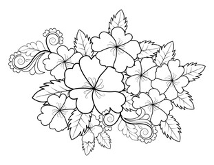 Coloring book for adults and older children. Coloring page with flowers pattern frame
