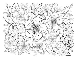 Coloring book for adults and older children. Coloring page with flowers pattern frame
