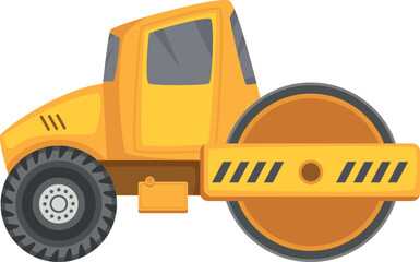 Road roller icon. Heavy construction cartoon vehicle