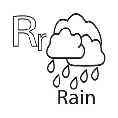 icon vector illustration.Alphabet R with Rain coloring page.
