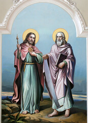 Saints Simon and Judas Thaddeus, fresco in the parish church of the Exaltation of the Holy Cross in Oprisavci, Croatia