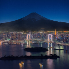 Fototapeta na wymiar Retouch photo of rainbow bridge and mt. Fuji