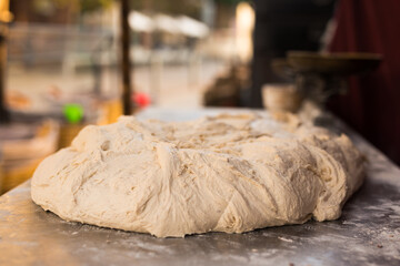 mass of yeast dough in the bakery