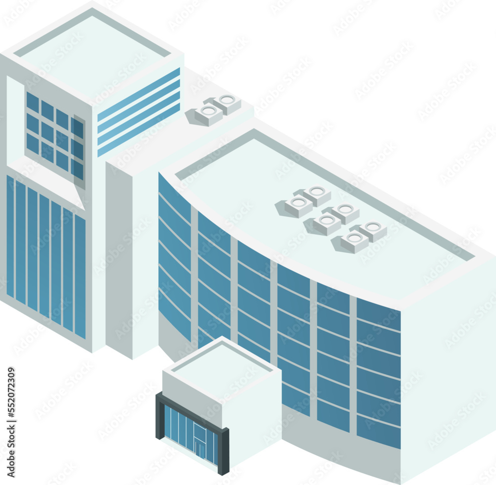 Poster city building icon. isometric glass business architecture