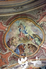 Fototapeta na wymiar Ascension of Christ, fresco on the ceiling of the parish church of St. Nicholas in Hrascina, Croatia
