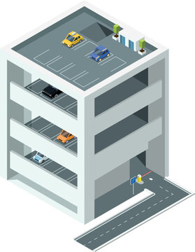 Multi level parking icon. Isometric car building