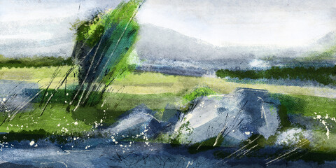 Mountain landscape. Pastel drawing.