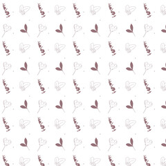 Fototapeta premium Floral pattern. Vector pattern with flowers, plants and berries on white background.