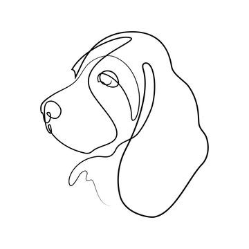 recommend clip art: Dog portrait in continuous line art drawing style. Cute beagle puppy black linear sketch isolated on white background. Vector illustration