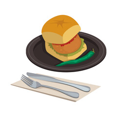 Indian national food. Vada Pav. Cream and potato cake with spices in a bun. Vector graphic.	