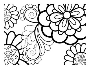 Coloring book for adult and older children. Coloring page with flowers pattern fram