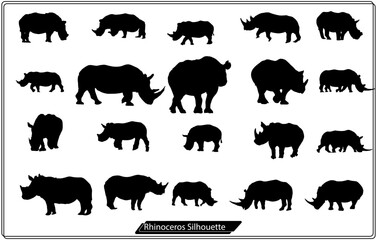 Rhino Silhouette - Vector Flat Design Illustration 