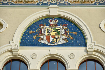 Liechtenstein National Emblem on Principality of Liechtenstein Government Building, Vaduz
