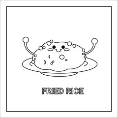 kawaii hand drawn illustration colouring page of food and drink