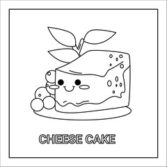 kawaii hand drawn illustration colouring page of food and drink