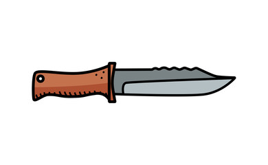 Army knife doodle vector icon. A military edged weapon or a camping knife. Isolate on white.