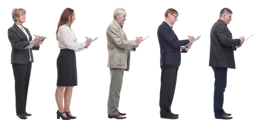 group of successful people with notepad in hands isolated