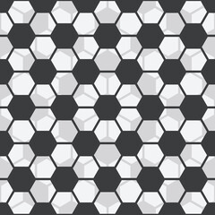 Black and White Hexagon textured vector repeat pattern