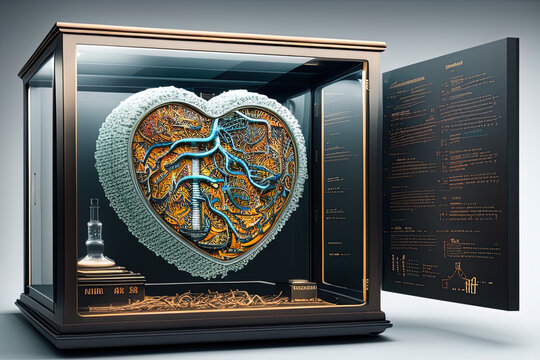 photorealistic cyberpunk heart in a sci-fi/knolling case - AI Generated