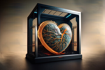 photorealistic cyberpunk heart in a sci-fi/knolling case - AI Generated