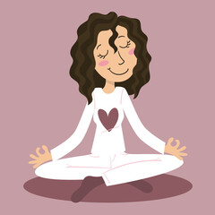 Illustration of a girl in the lotus flower yoga posture
