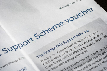 Obraz premium Electricity energy support scheme voucher letter notice in England UK