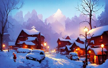Snowy town during christmas in generative AI