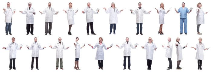 group of doctors with clipboard isolated on white