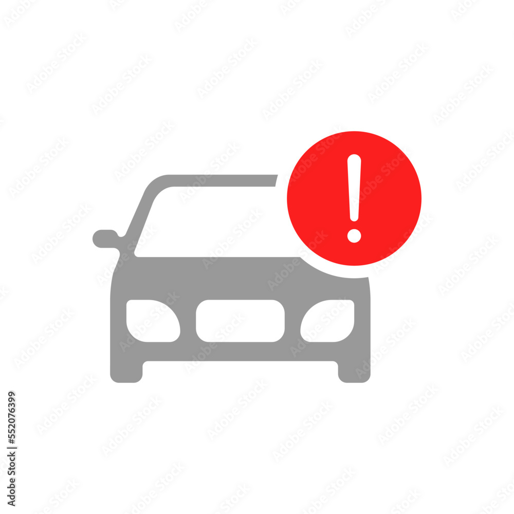 Wall mural car with an exclamation mark. warning sign flat icon isolated on white background. vector illustrati