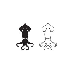 Squid fish silhouette line logo icon set vector illustration