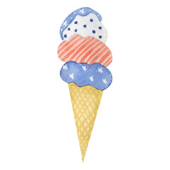 Watercolor usa independence fourth july day flag colors ice cream illustration