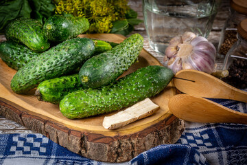 Preparation for pickling cucumbers.